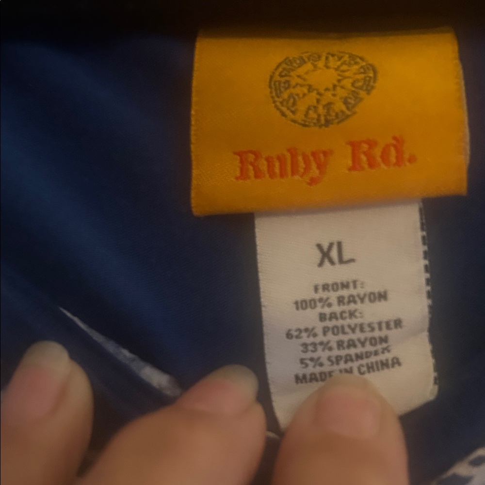 Ruby Rd. Navy and Red Printed Border Tunic Top - Picture 3 of 4
